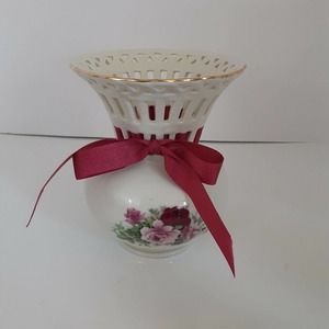 Vintage Formalities by Baum Bros. Basket Weave Porcelain Vase Cottage